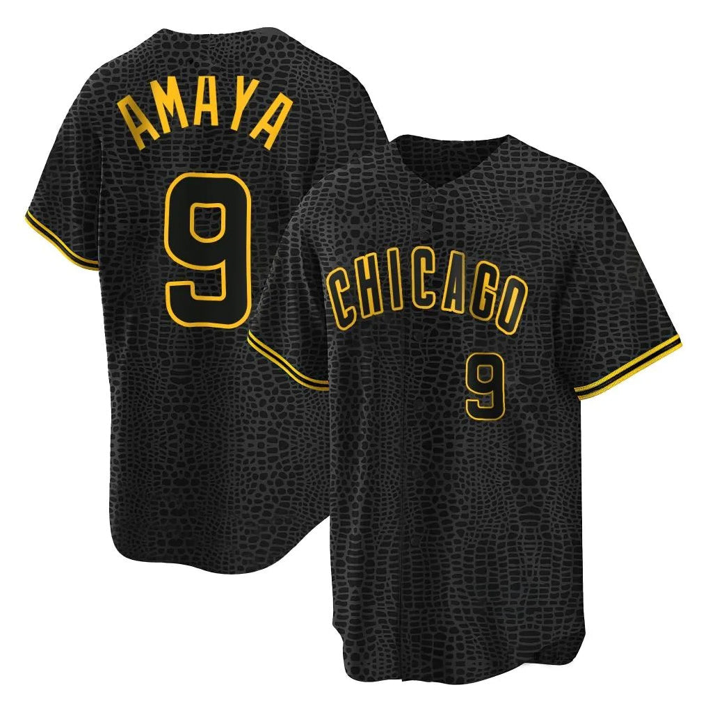 Lashops C.Cubs #9 Miguel Amaya Player Black Snake Skin City Game Stitched Jerseys