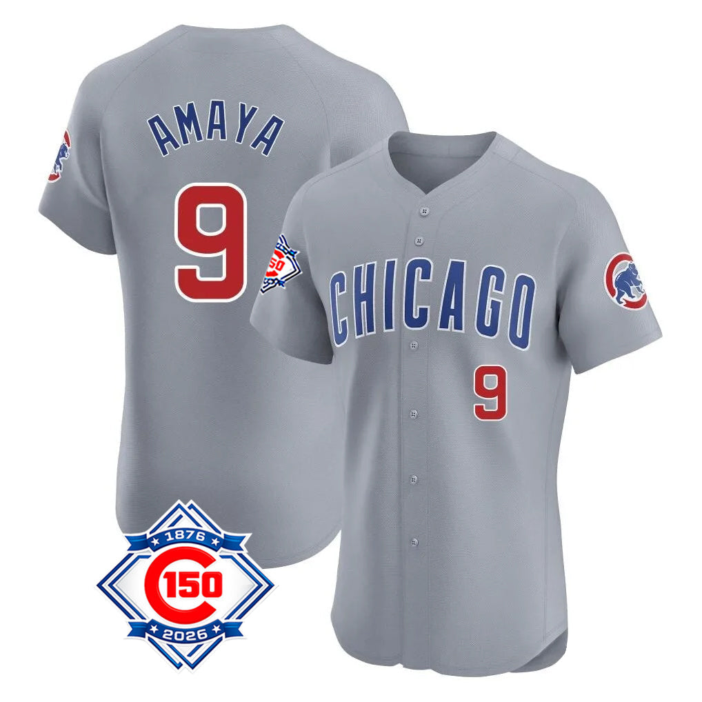 Lashops C.Cubs #9 Miguel Amaya Player Gray Road 150th Anniversary Limited Elite Home Stitched Jerseys