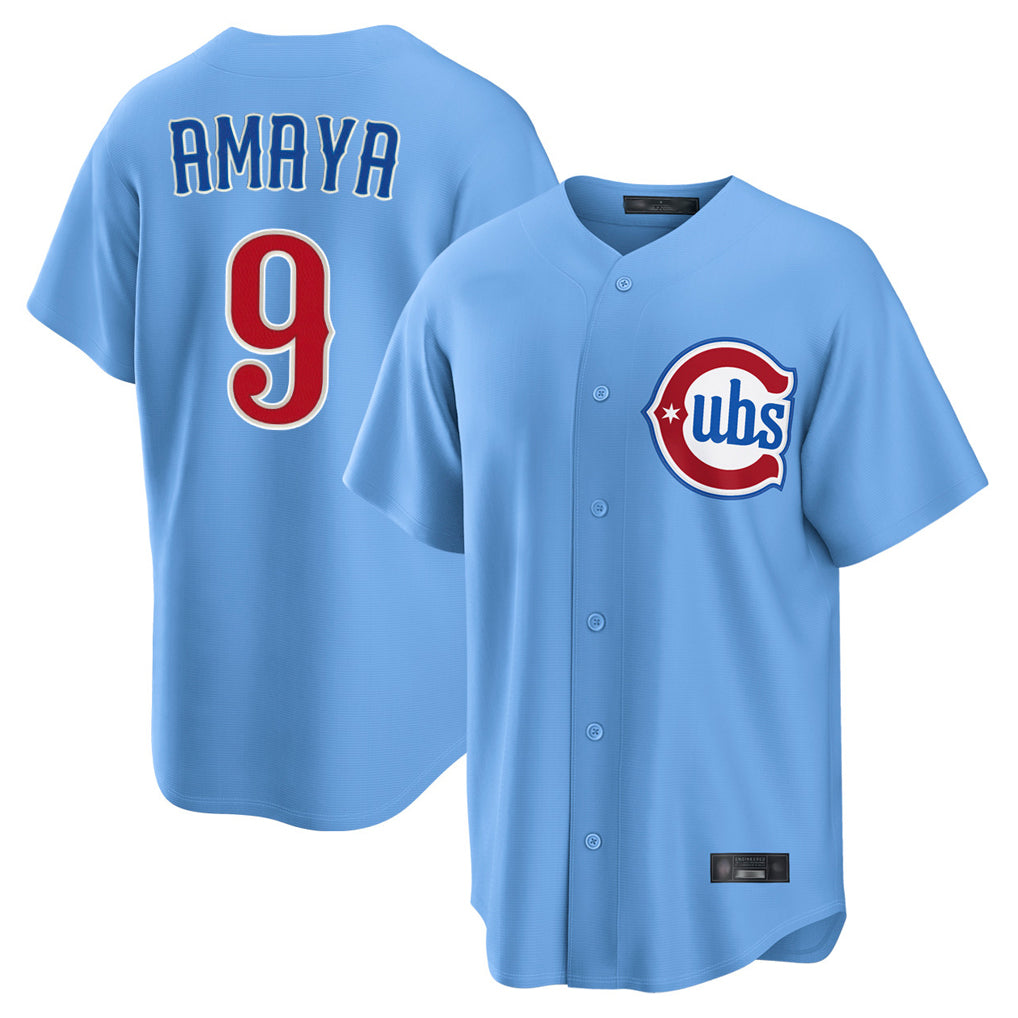Lashops C.Cubs #9 Miguel Amaya Player Light Blue Home Game Stitched Jerseys
