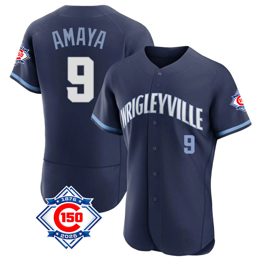 Lashops C.Cubs #9 Miguel Amaya Player Navy City Connect 150th Anniversary Limited Elite Home Stitched Jerseys
