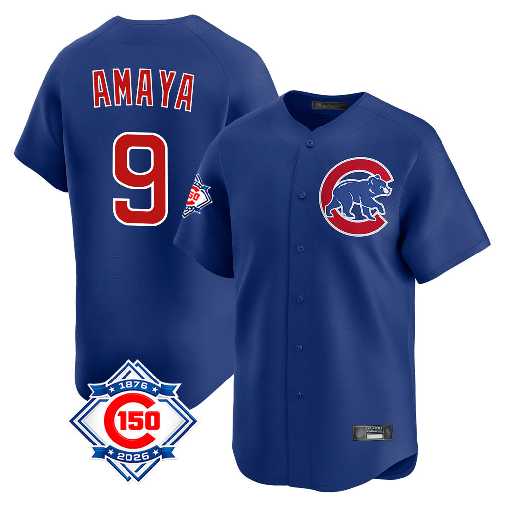 Lashops C.Cubs #9 Miguel Amaya Player Royal 150th Anniversary Limited Home Stitched Jerseys