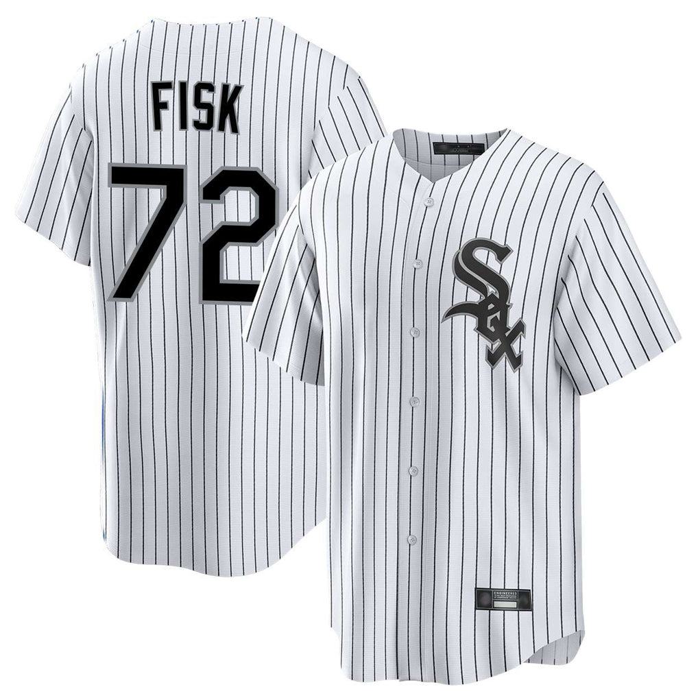 Lashops C.White Sox #72 Carlton Fisk Player White Stripe Home Game Stitched Jerseys