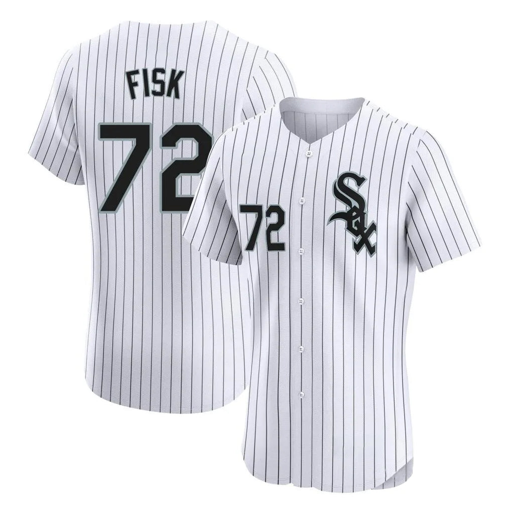 Lashops C.White Sox #72 Carlton Fisk Player White Stripe Limited Elite Home Stitched Jerseys