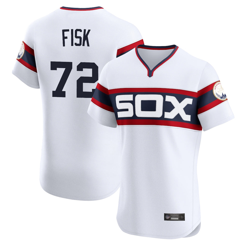 Lashops C.White Sox #72 Carlton Fisk Player White T-shirt Limited Elite Home Stitched Jerseys