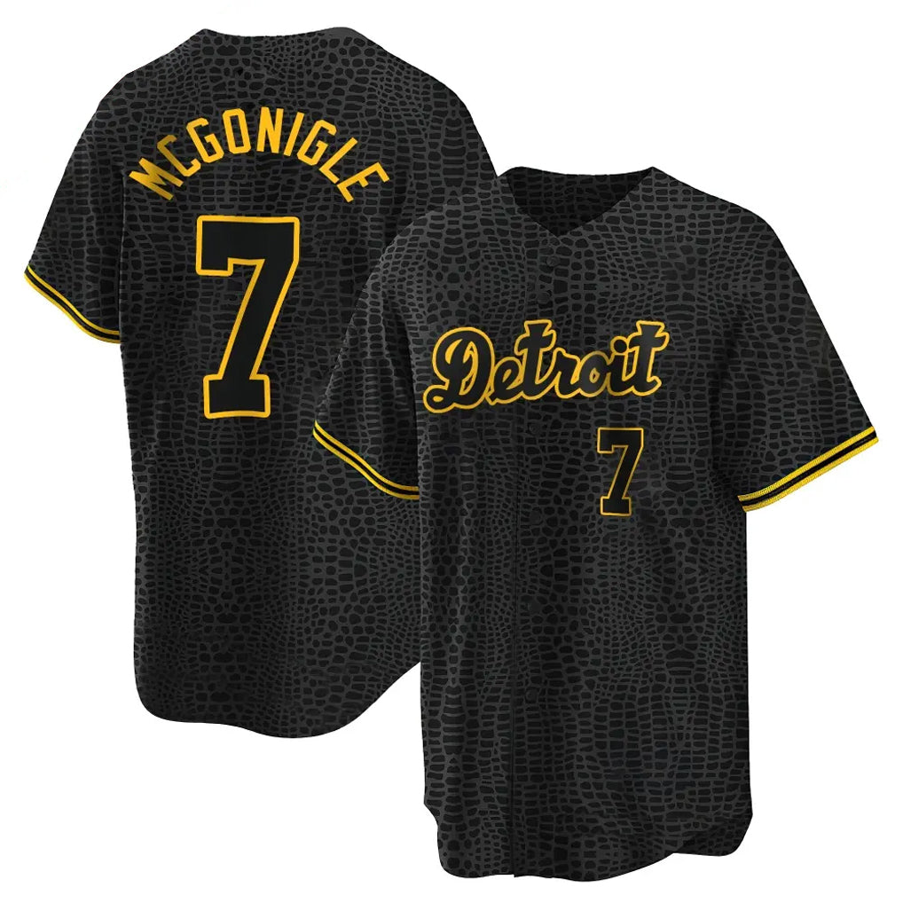 Lashops D.Tigers #7 Kevin McGonigle Player Black Snake Skin City Home Game Stitched Jerseys