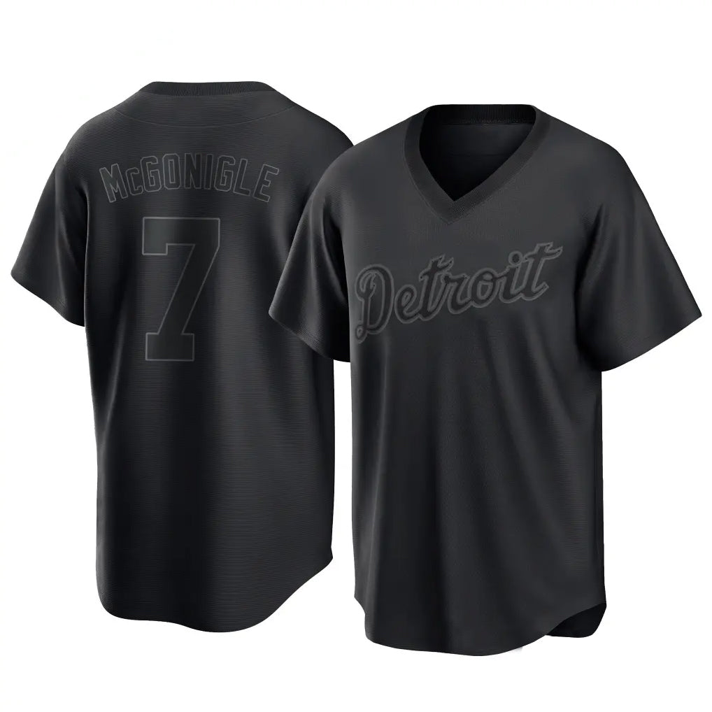 Lashops D.Tigers #7 Kevin McGonigle Player Black T-shirt Home Game Stitched Jerseys