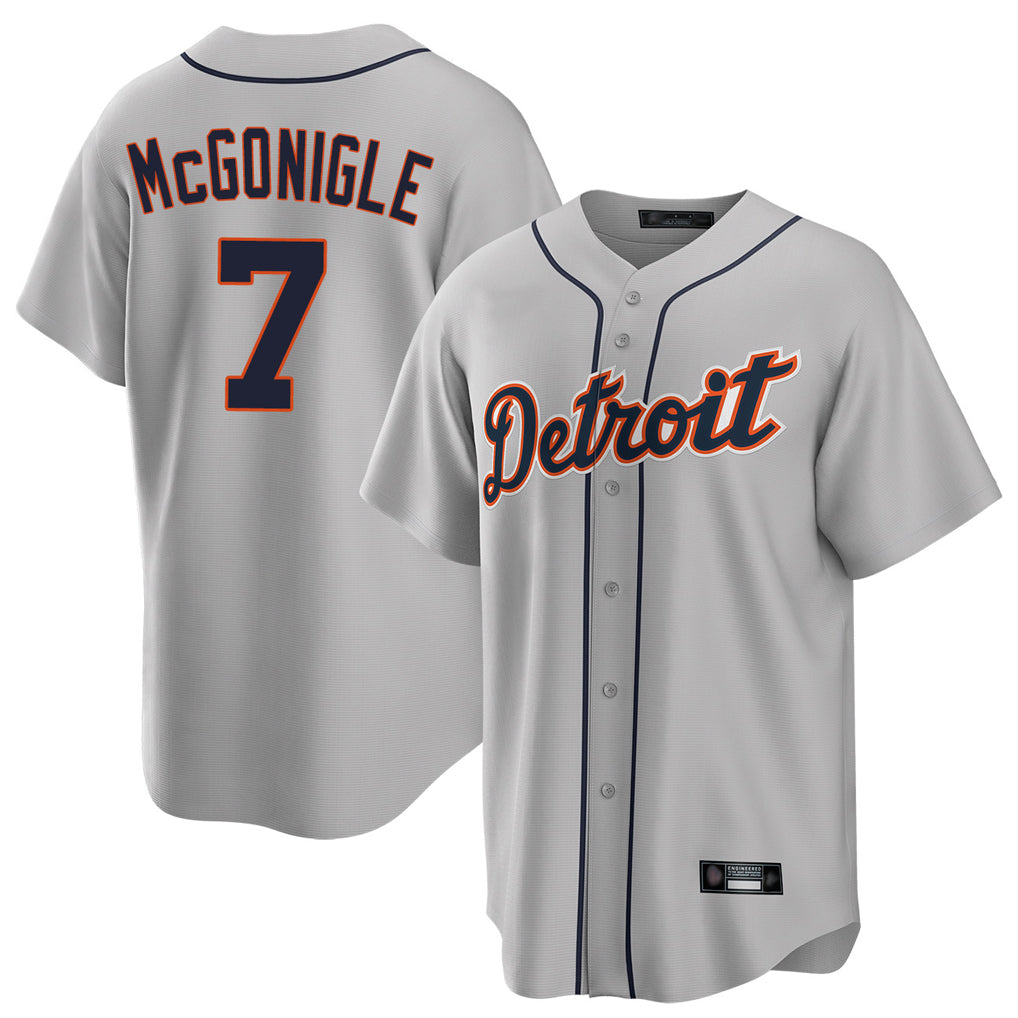 Lashops D.Tigers #7 Kevin McGonigle Player Gray Home Game Stitched Jerseys