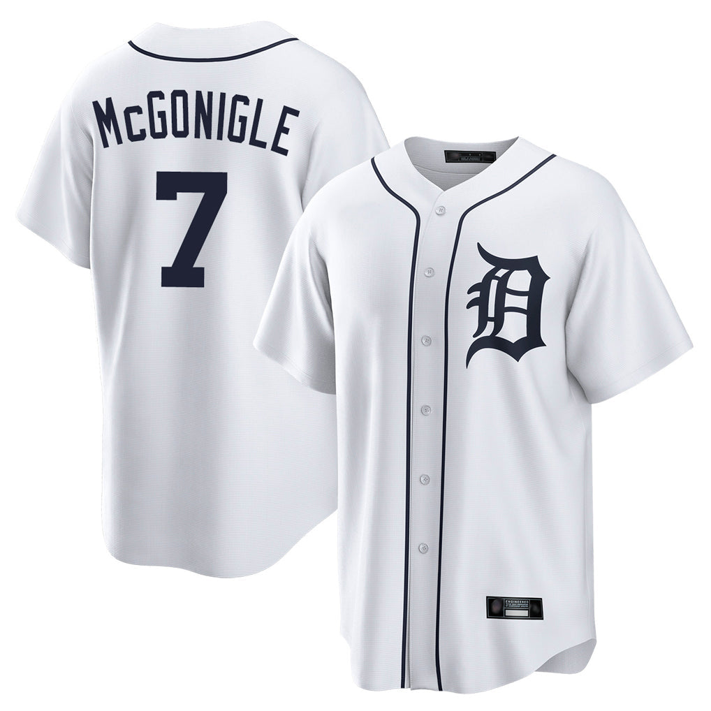 Lashops D.Tigers #7 Kevin McGonigle Player White Home Game Stitched Jerseys