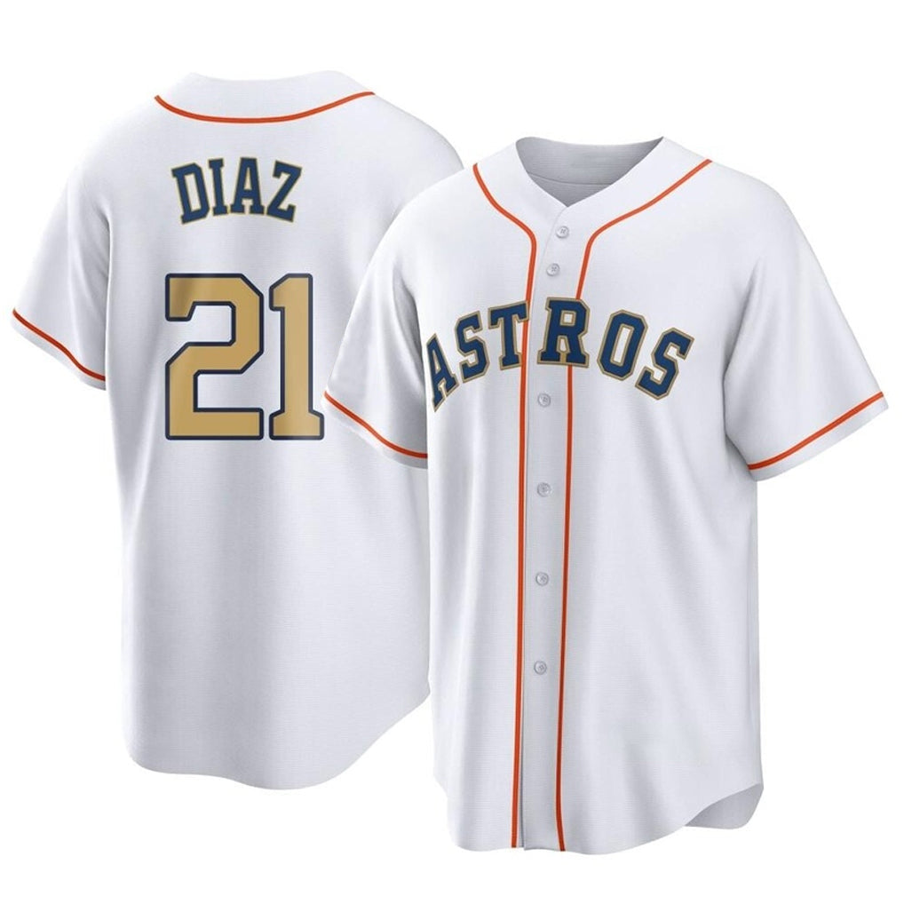 Lashops H.Astros #21 Yainer Diaz Player Gold Collection Game Home Stitched Jerseys