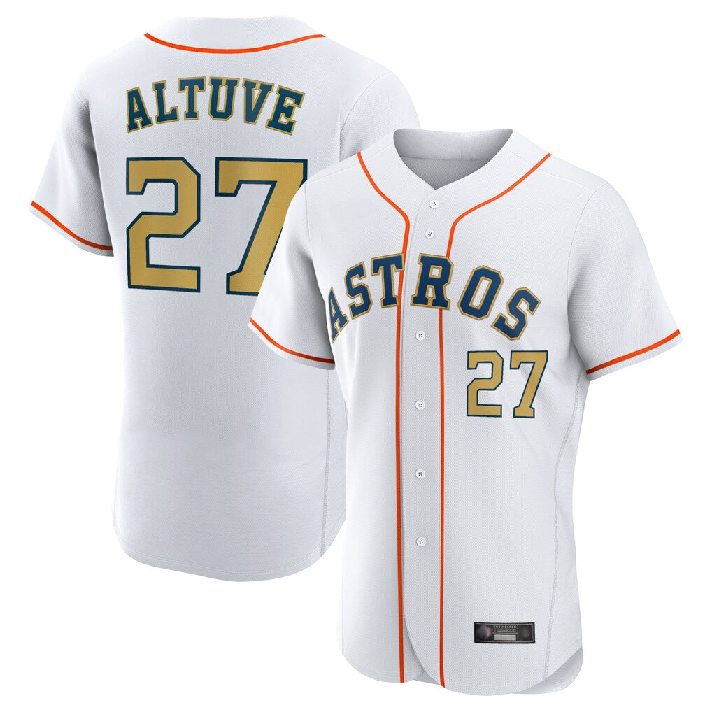 Lashops H.Astros #27 Jose Altuve Player Gold Collection Limited Elite Home Stitched Jerseys