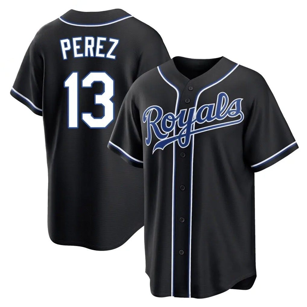 Lashops KC.Royals #13 Salvador Perez Player Black Carbon Fashion Home Game Stitched Jerseys