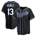 Lashops KC.Royals #13 Salvador Perez Player Black Carbon Fashion Home Game Stitched Jerseys