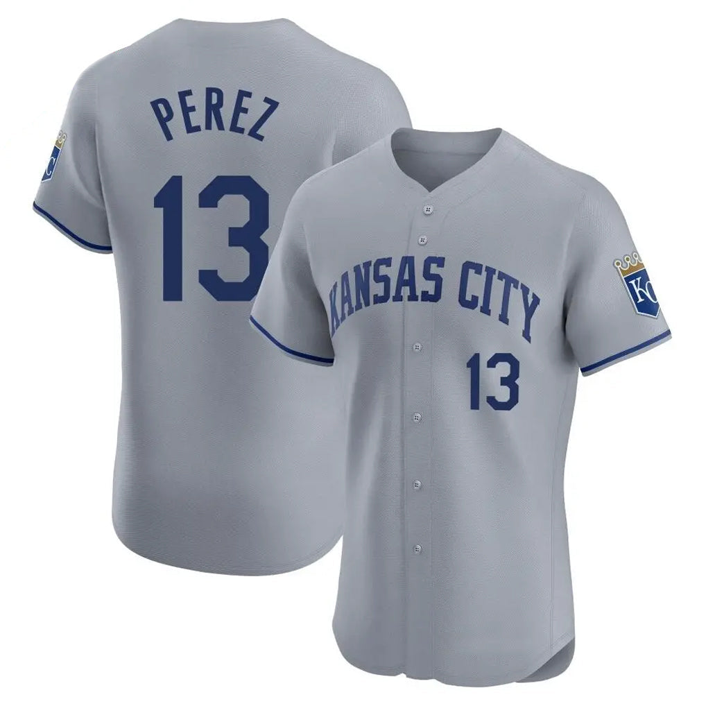 Lashops KC.Royals #13 Salvador Perez Player Gray Limited Elite Home Stitched Jerseys