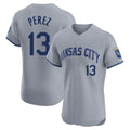 Lashops KC.Royals #13 Salvador Perez Player Gray Limited Elite Home Stitched Jerseys