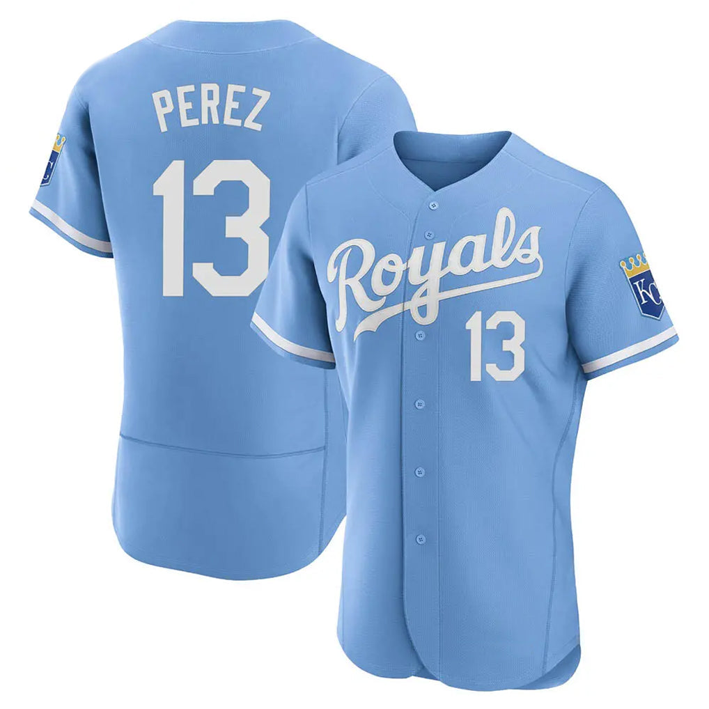 Lashops KC.Royals #13 Salvador Perez Player Light Blue Alt Limited Elite Home Stitched Jerseys