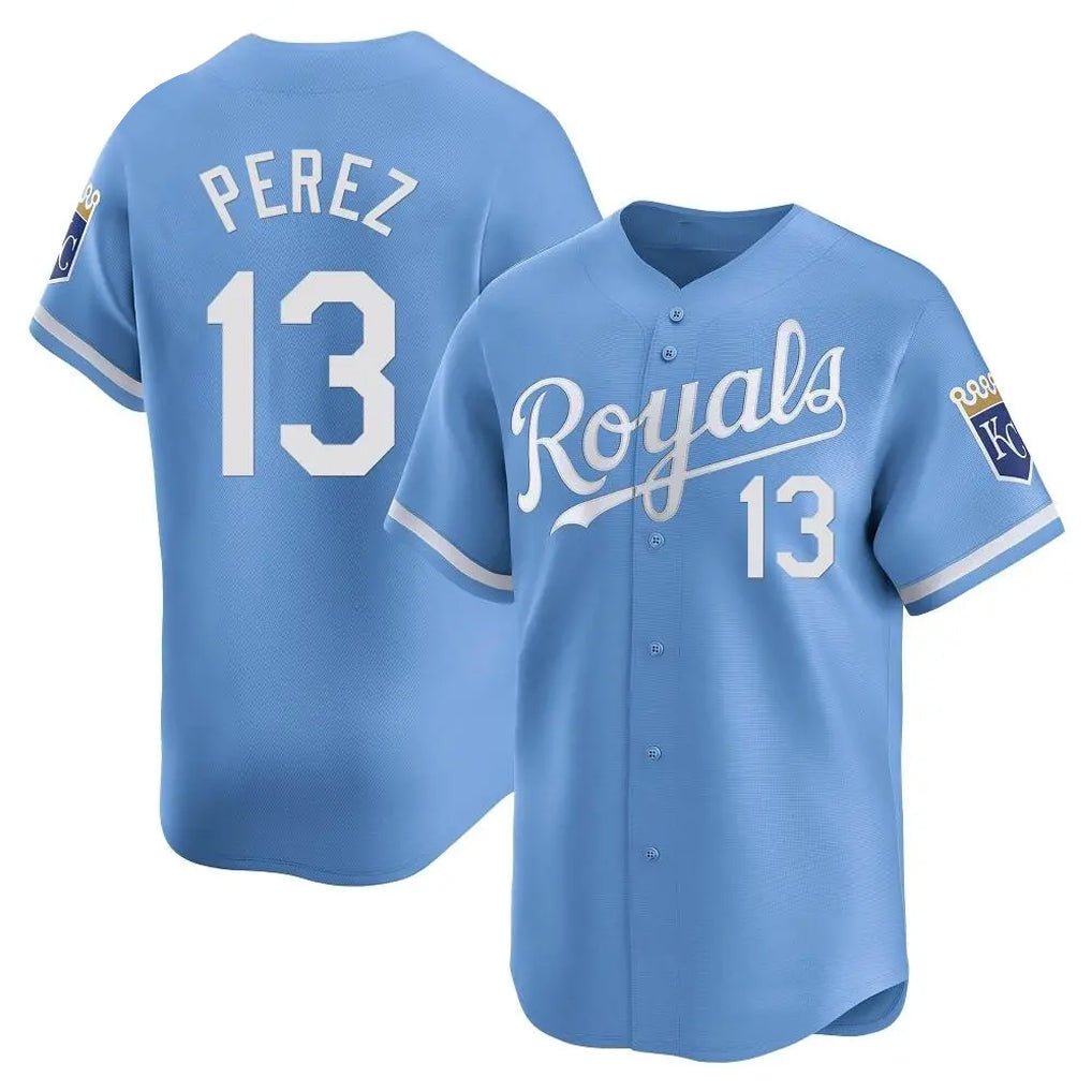 Lashops KC.Royals #13 Salvador Perez Player Light Blue Alt Limited Home Stitched Jerseys