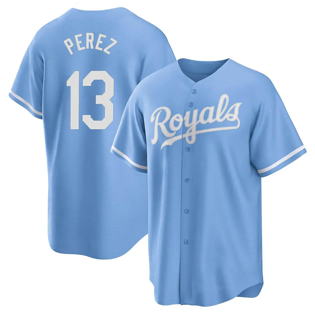 Lashops KC.Royals #13 Salvador Perez Player Light Blue Home Game Stitched Jerseys