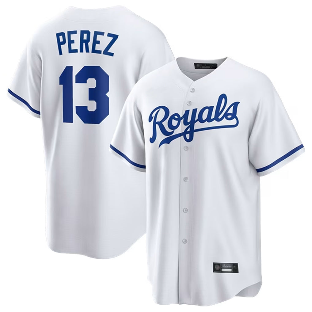 Lashops KC.Royals #13 Salvador Perez Player White Home Game Stitched Jerseys
