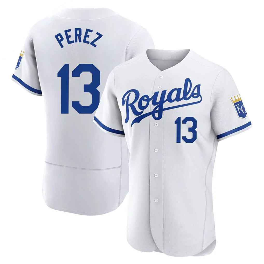Lashops KC.Royals #13 Salvador Perez Player White Limited Elite Home Game Stitched Jerseys