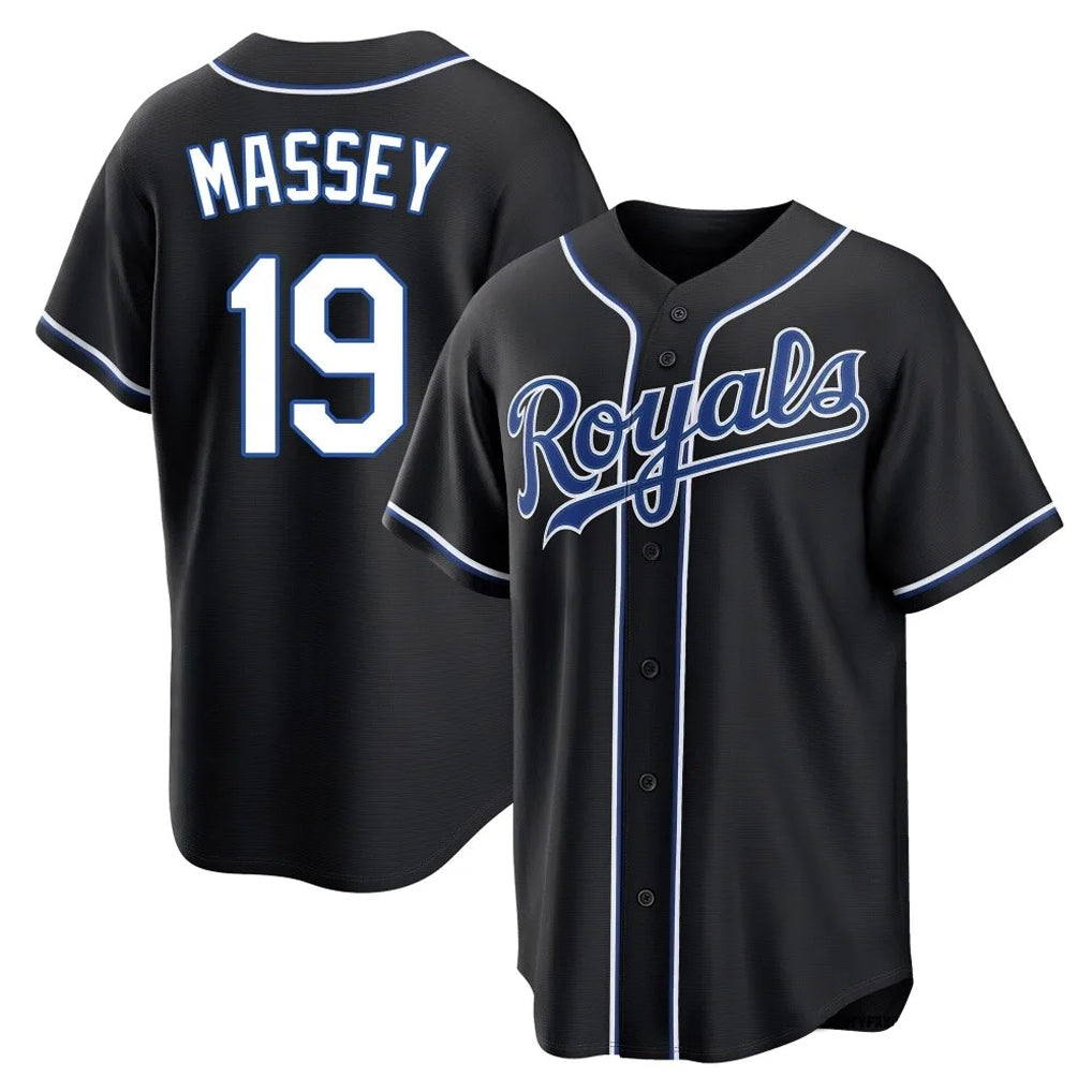 Lashops KC.Royals #19 Michael Massey Player Black Carbon Fashion Home Game Stitched Jerseys