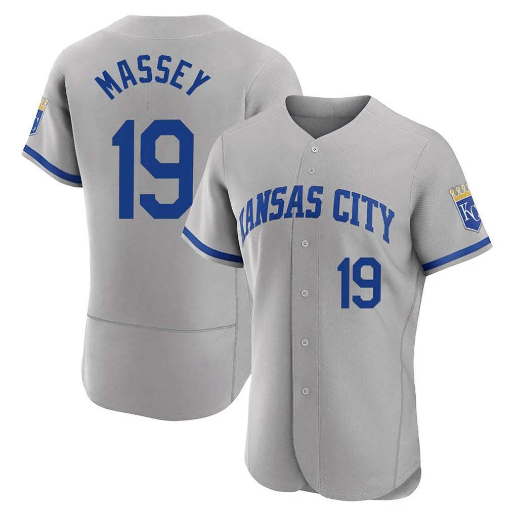 Lashops KC.Royals #19 Michael Massey Player Gray Limited Elite Home Game Stitched Jerseys