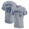 Lashops KC.Royals #19 Michael Massey Player Gray Limited Elite Home Stitched Jerseys