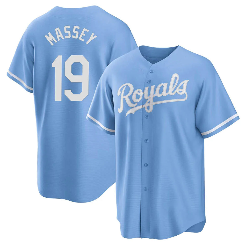 Lashops KC.Royals #19 Michael Massey Player Light Blue Home Game Stitched Jerseys