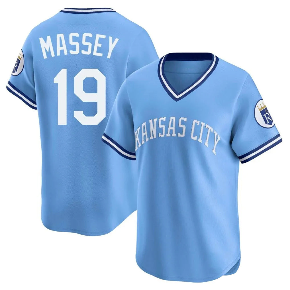 Lashops KC.Royals #19 Michael Massey Player Light Blue Limited Throwback Cooperstown Collection T-shirt Stitched Jerseys