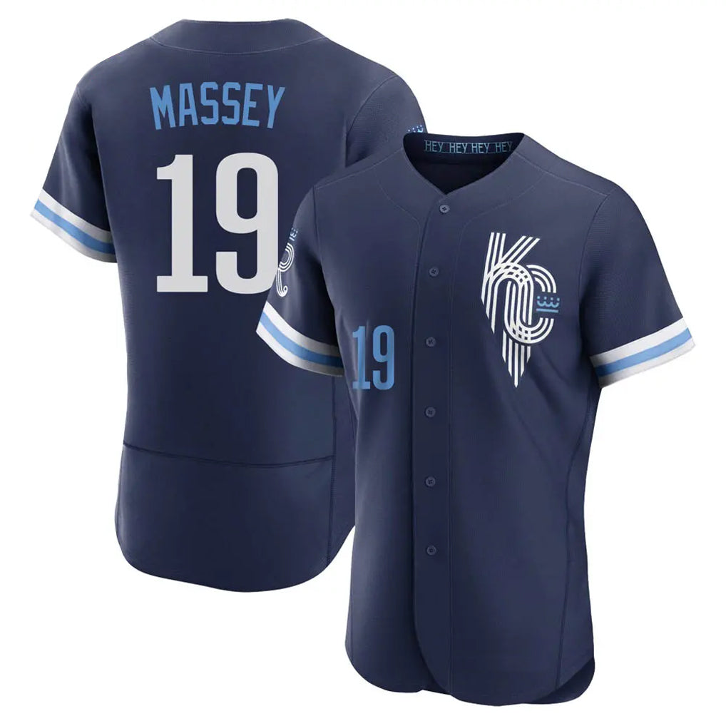 Lashops KC.Royals #19 Michael Massey Player Navy City Connect Limited Elite Home Stitched Jerseys