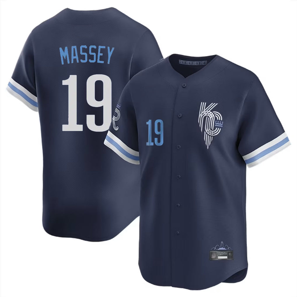 Lashops KC.Royals #19 Michael Massey Player Navy City Connect Limited Home Stitched Jerseys