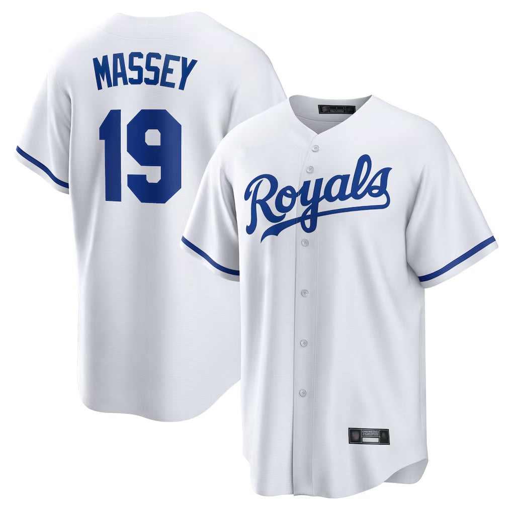 Lashops KC.Royals #19 Michael Massey Player White Home Game Stitched Jerseys