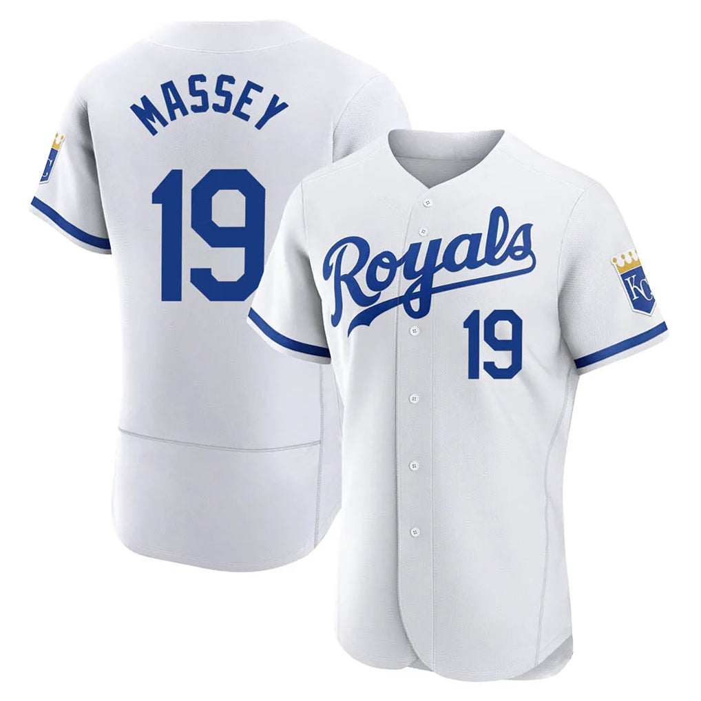 Lashops KC.Royals #19 Michael Massey Player White Limited Elite Home Game Stitched Jerseys