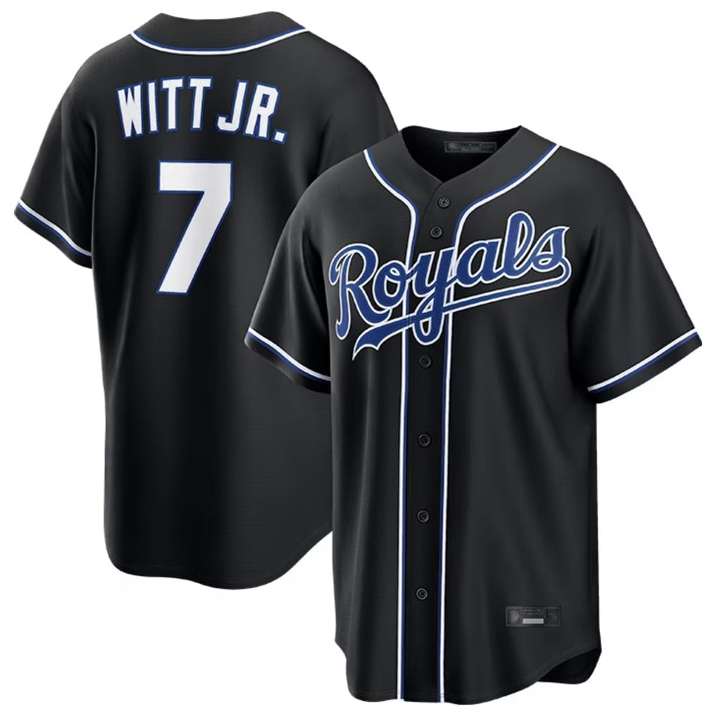 Lashops KC.Royals #7 Bobby Witt Jr. Player Black Carbon Fashion Home Game Stitched Jerseys