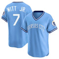 Lashops KC.Royals #7 Bobby Witt Jr. Player Light Blue Limited Throwback Cooperstown Collection T-shirt Stitched Jerseys
