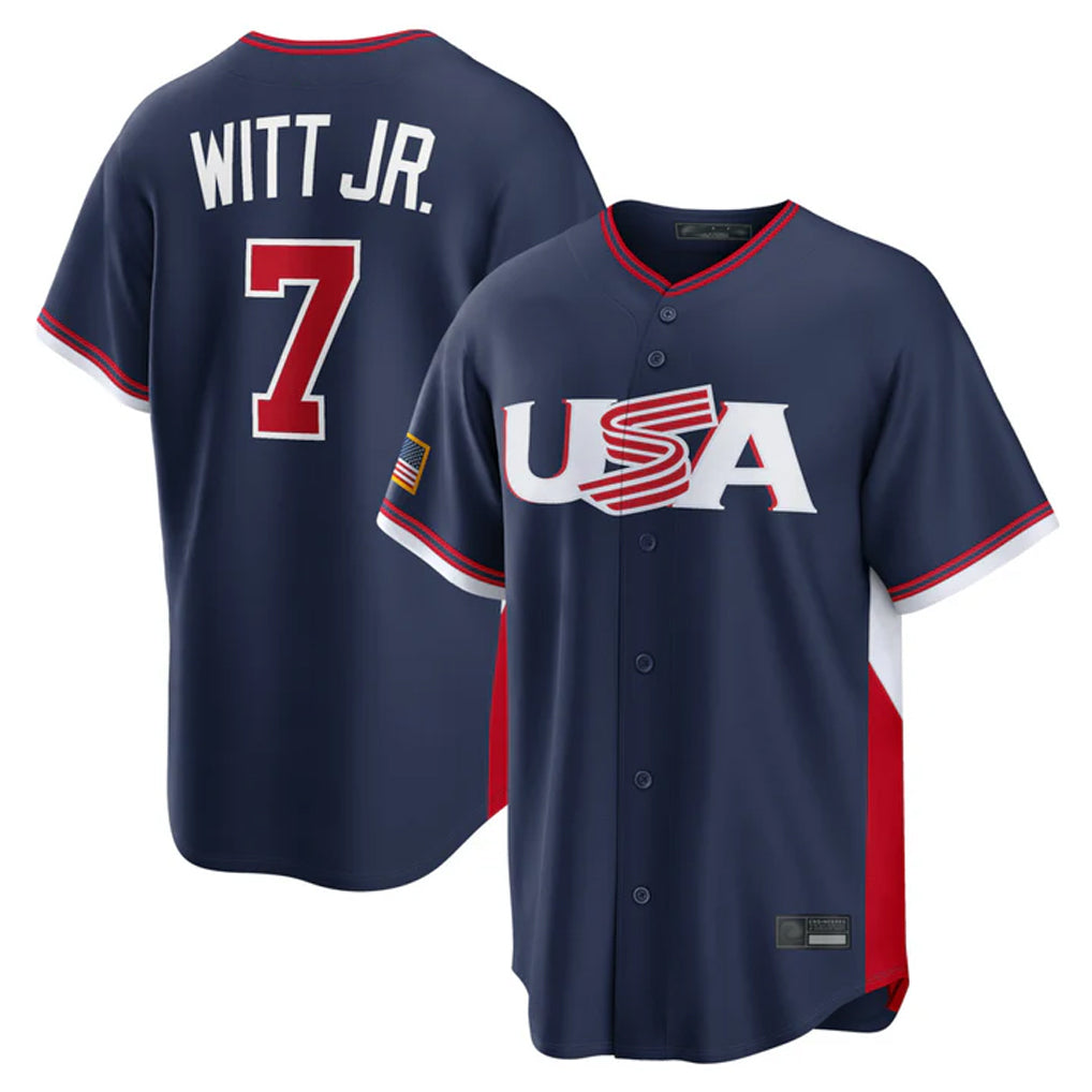 Lashops KC.Royals #7 Bobby Witt Jr. Player Navy USA 2026 World Classic Game Stitched Jerseys