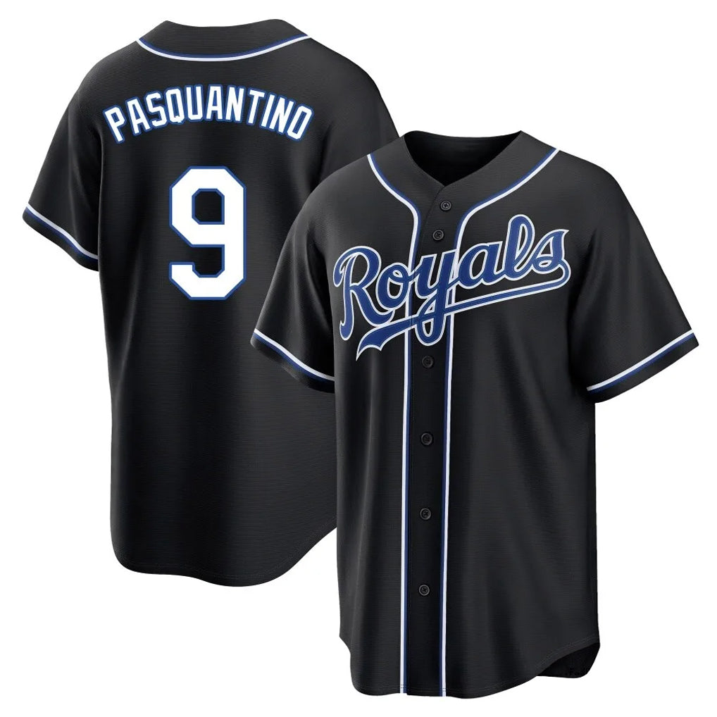 Lashops KC.Royals #9 Vinnie Pasquantino Player Black Carbon Fashion Home Game Stitched Jerseys
