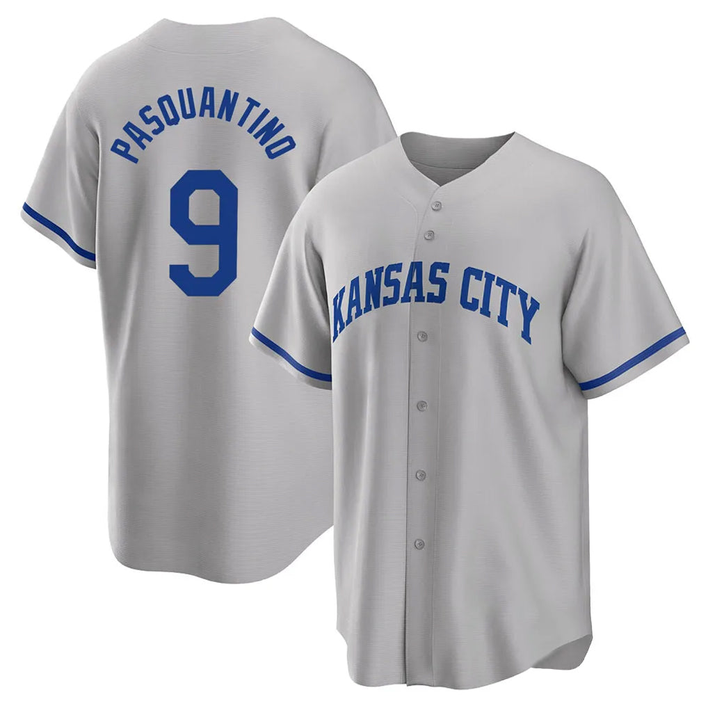 Lashops KC.Royals #9 Vinnie Pasquantino Player Gray Game Home Stitched Jerseys
