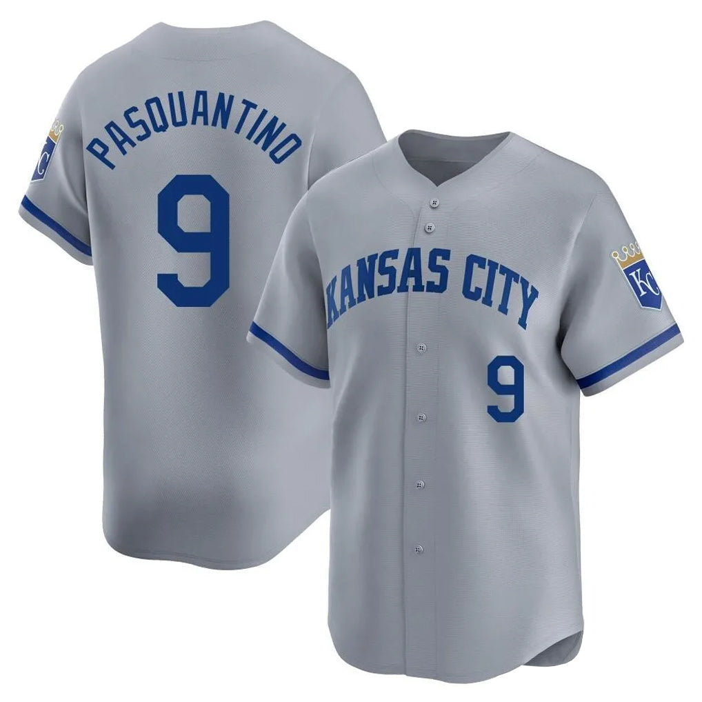Lashops KC.Royals #9 Vinnie Pasquantino Player Gray Limited Home Stitched Jerseys