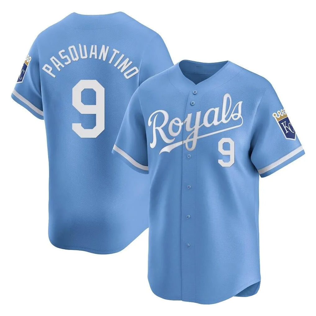 Lashops KC.Royals #9 Vinnie Pasquantino Player Light Blue Alt Limited Home Stitched Jerseys