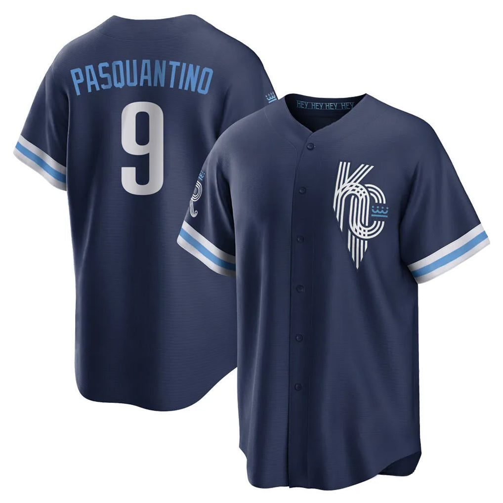Lashops KC.Royals #9 Vinnie Pasquantino Player Navy City Connect Home Game Stitched Jerseys
