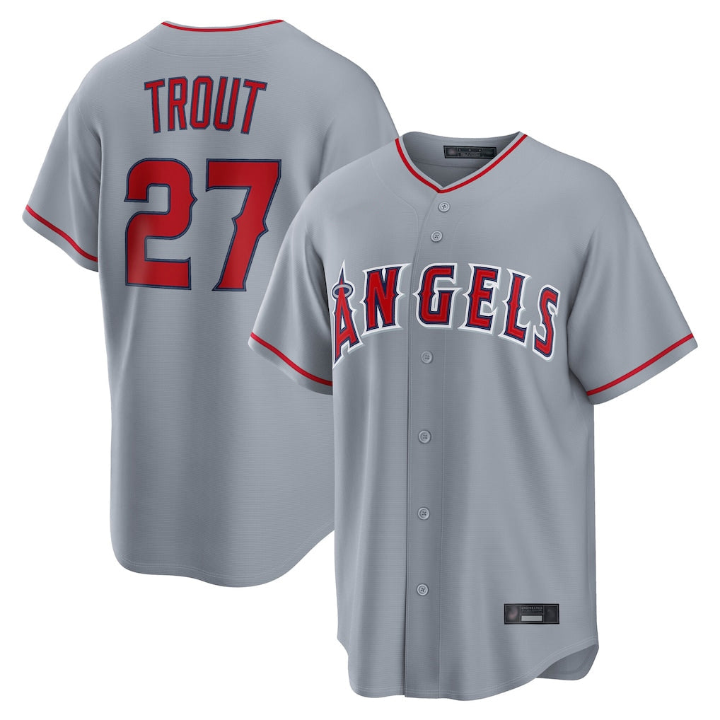 Lashops LA.Angels #27 Mike Trout Player Gray Home Game Stitched Jerseys