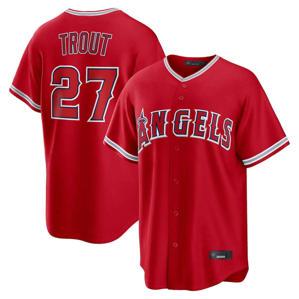 Lashops LA.Angels #27 Mike Trout Player Red Home Game Stitched Jerseys