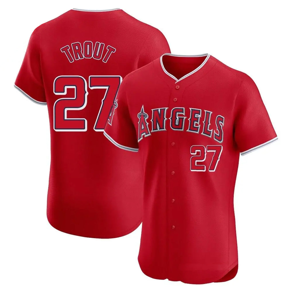 Lashops LA.Angels #27 Mike Trout Player Red Home Limited Elite Stitched Jerseys