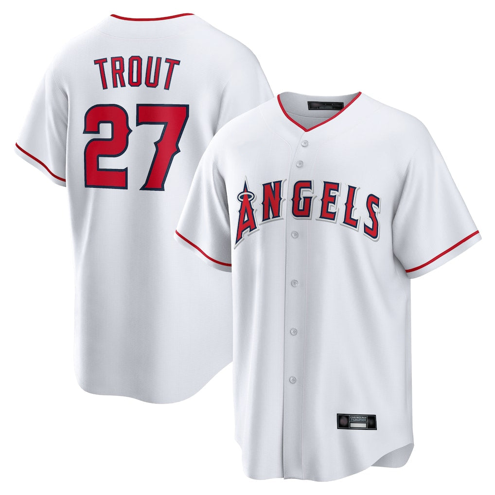 Lashops LA.Angels #27 Mike Trout Player White Home Game Stitched Jerseys