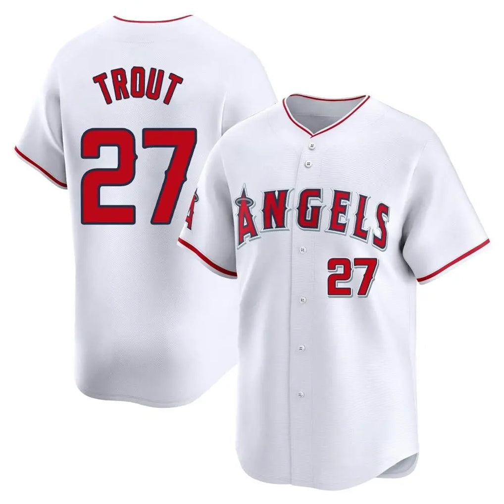 Lashops LA.Angels #27 Mike Trout Player White Limited Home Stitched Jerseys