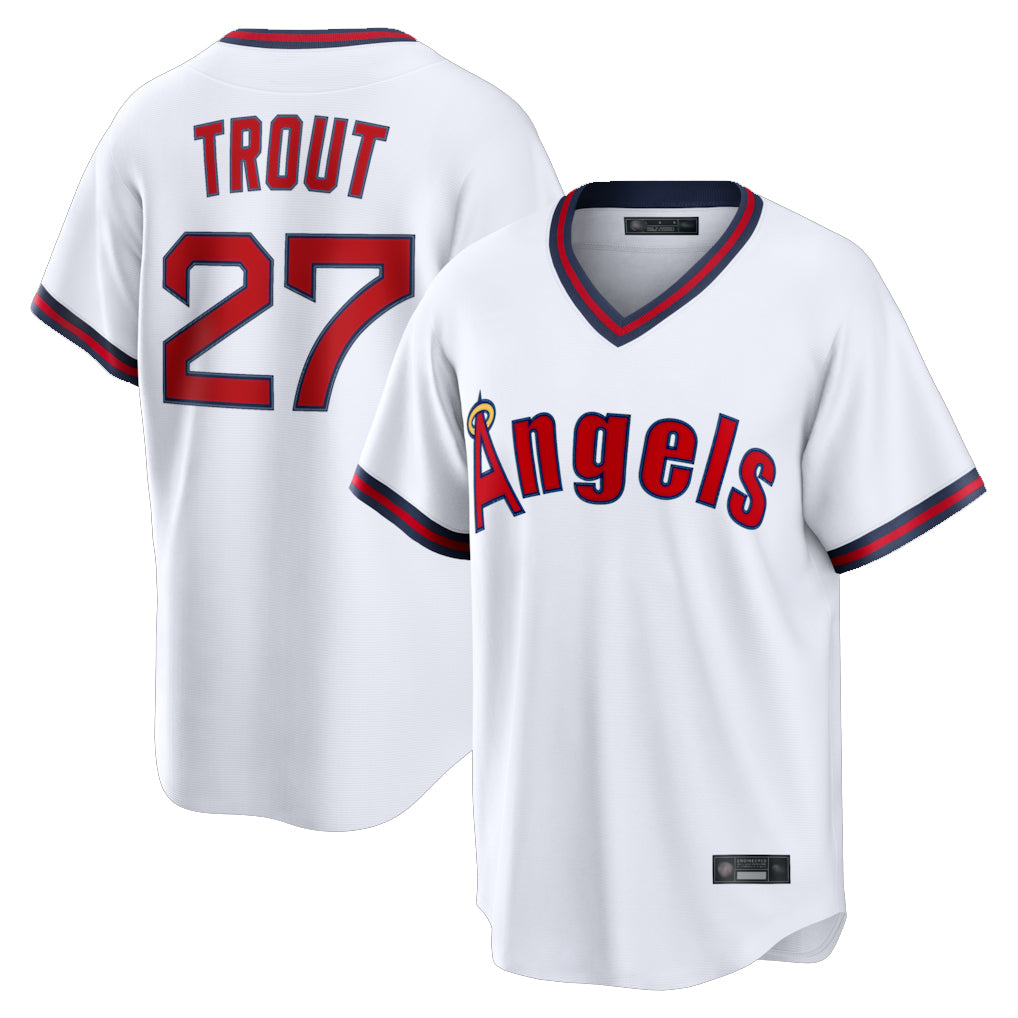 Lashops LA.Angels #27 Mike Trout Player White T-shirt Home Game Stitched Jerseys