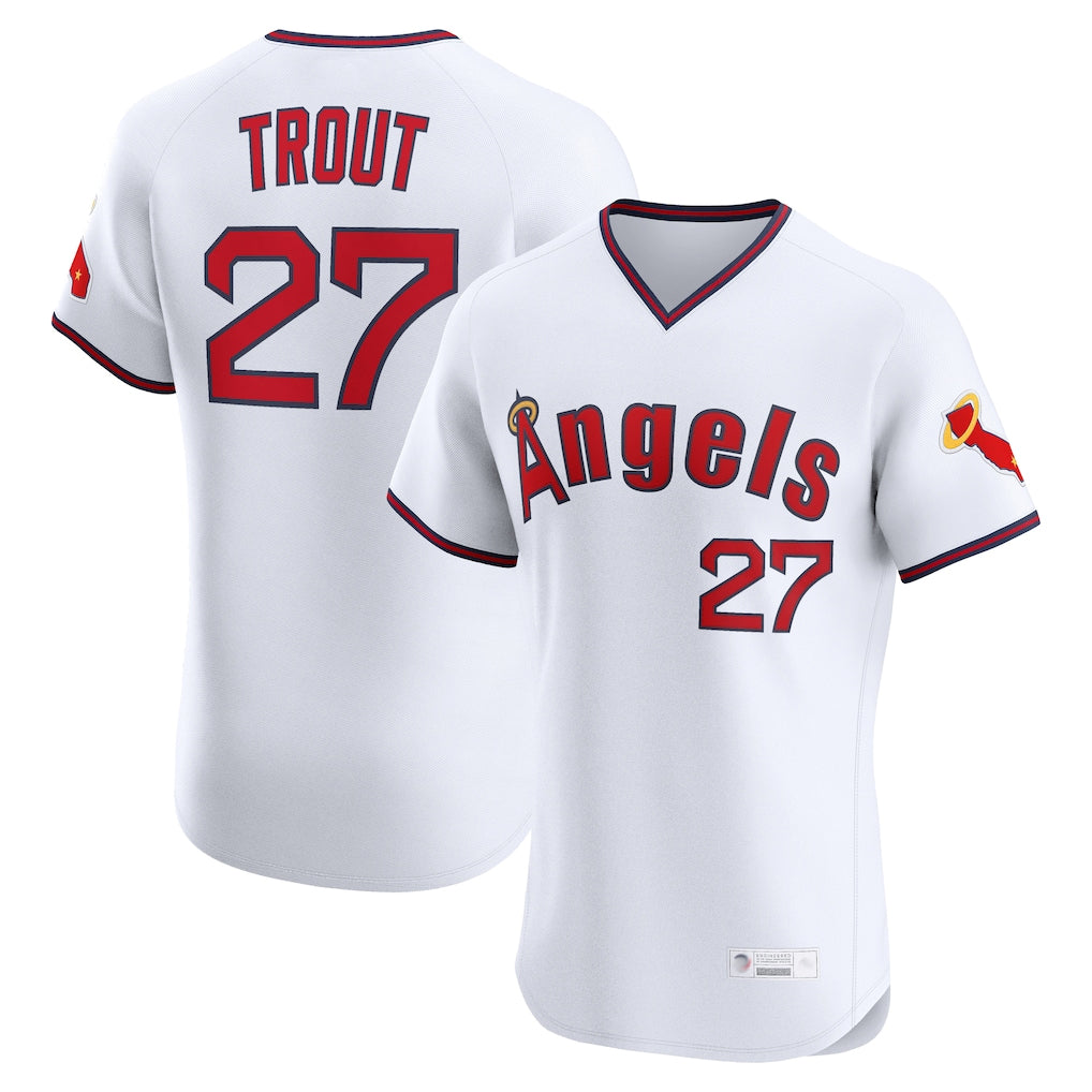 Lashops LA.Angels #27 Mike Trout Player White T-shirt Home Limited Elite Stitched Jerseys