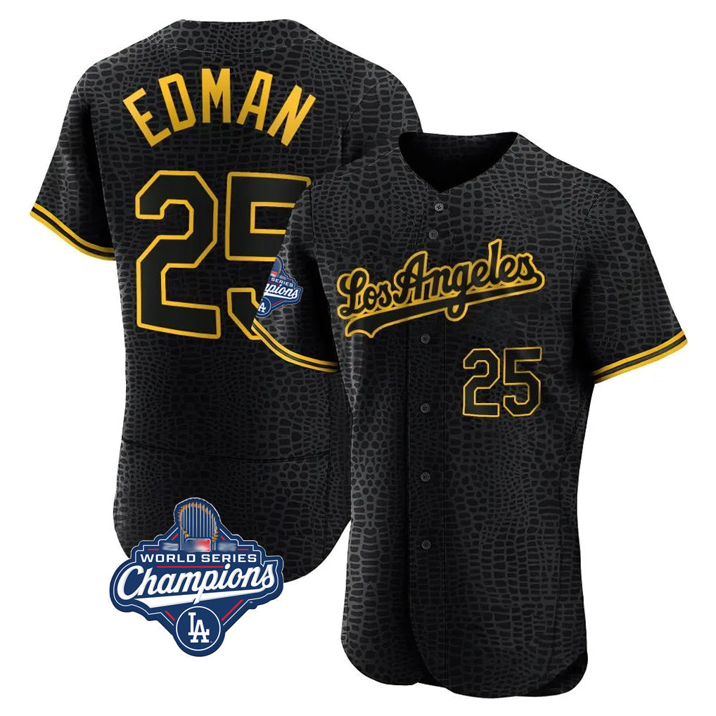 Lashops LA.Dodgers #25 Tommy Edman Player Black World Series Meet Snake Skin City Limited Elite Home All Stitched Jerseys