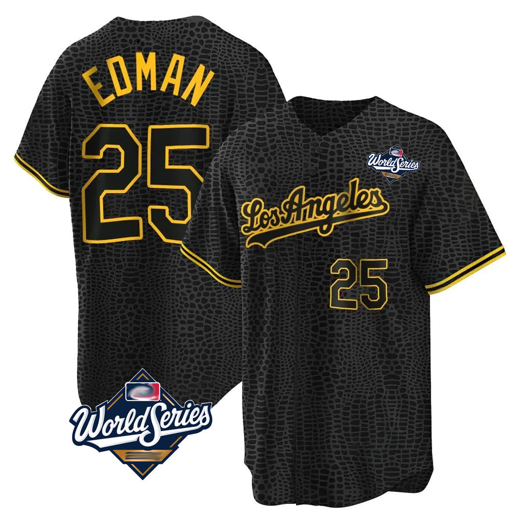 Lashops LA.Dodgers #25 Tommy Edman Player Black World Series Snake Skin City Game Home All Stitched Jerseys