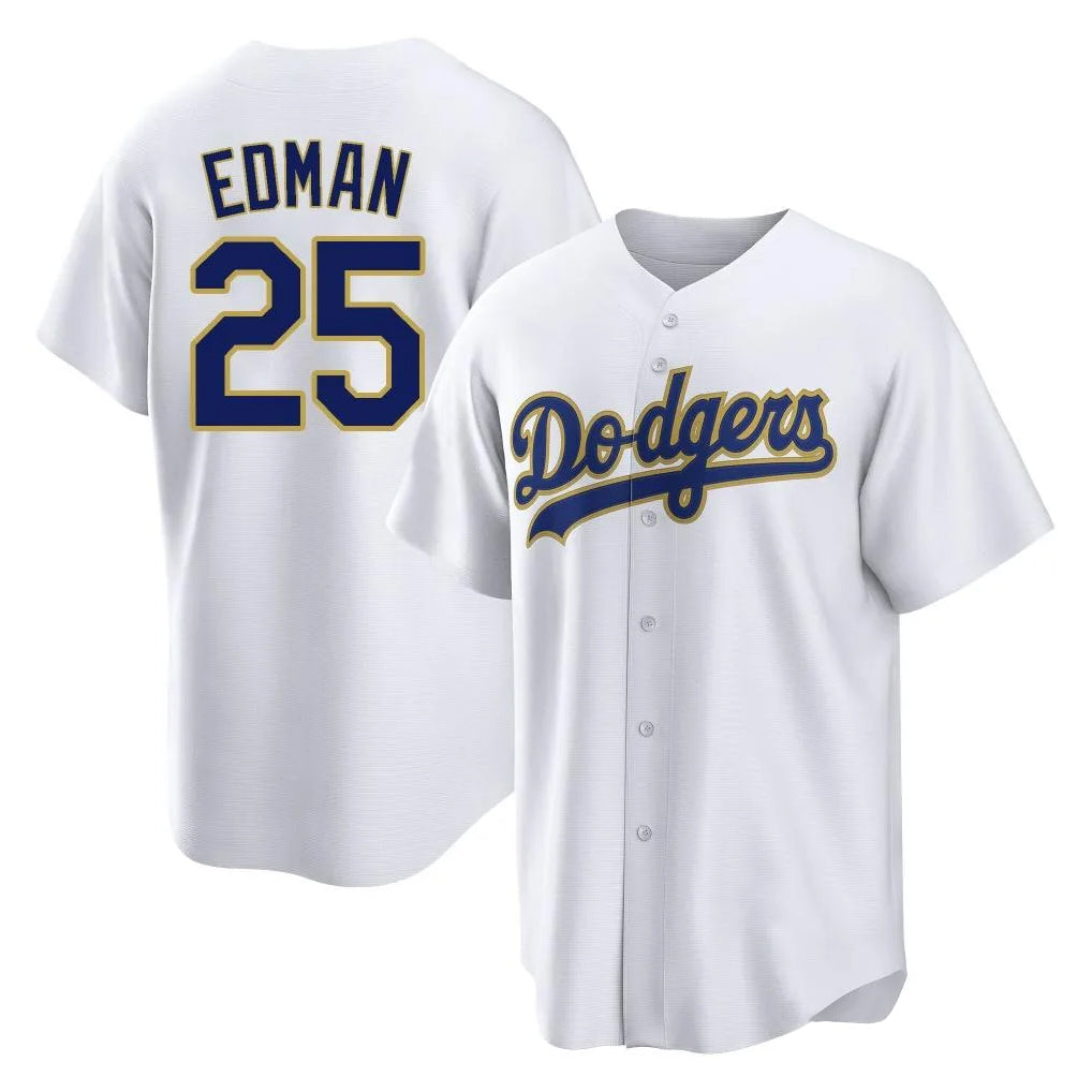 Lashops LA.Dodgers #25 Tommy Edman Player Gold White 2026 Collection Stadium Game Stitched Jerseys